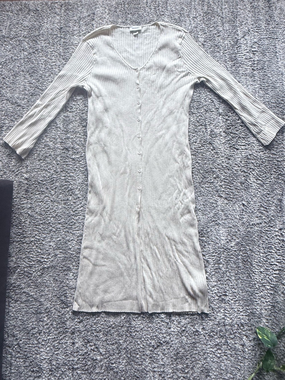 Monki Cream Button-Front Ribbed Maxi Dress - Picture 2 of 3